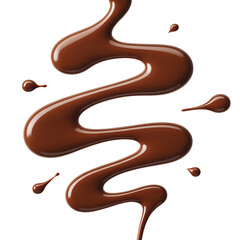Fototapeta premium Swirling dark chocolate syrup drizzle with droplets isolated on transparent background