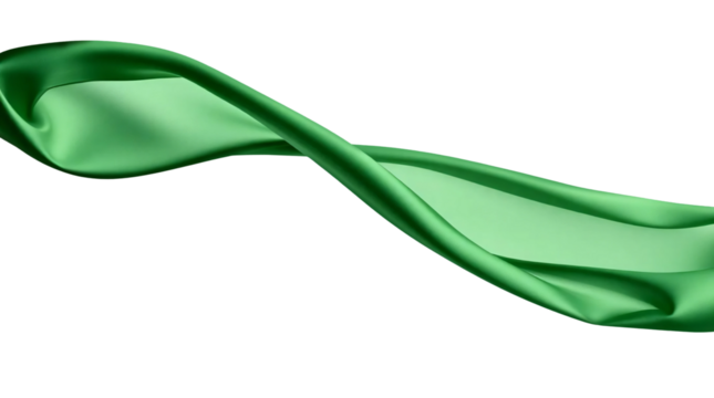 Green silk cloth flying isolated on transparent background
