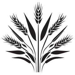 Stylized black silhouette of a wheat stalk with leaves and grains on a white background