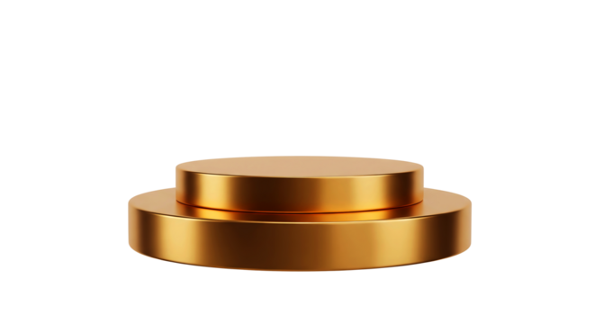 Two step golden color podium stage isolated on png background.