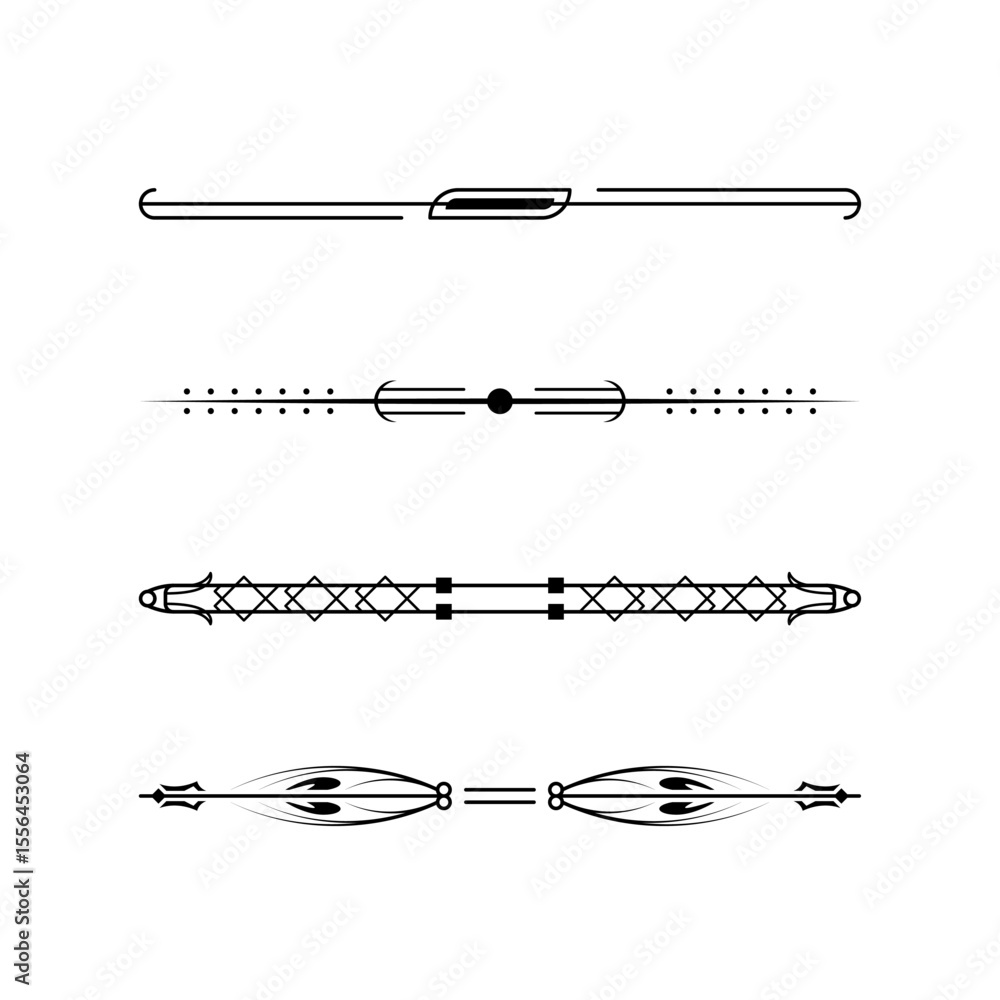 Poster set black simple line collection doodle border elements vector design style sketch isolated illustra