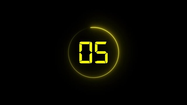 10 to 0  countdown  animation with neon circle .animated 10-second countdown with a glowing neon circle frame on black background. time remainder concept.