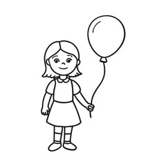 line art of sweet girl holding a balloon