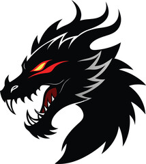 fierce black dragon head with red eyes fantasy mythical artwork