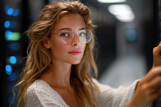 Female IT Technician in Server Room