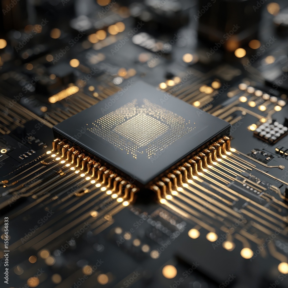 Poster semiconductor circuit board cpu processor microchip, central computer processors cpu concept,