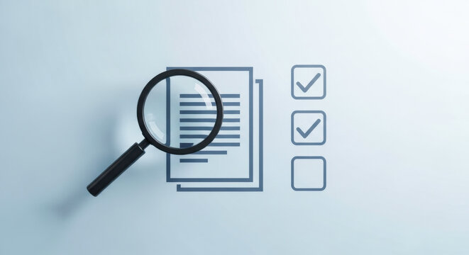 Understanding documents with checklist and magnifying glass for audit and review process concept