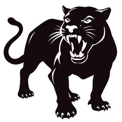 Black panther and tiger cartoon vector illustration with wild animal silhouettes