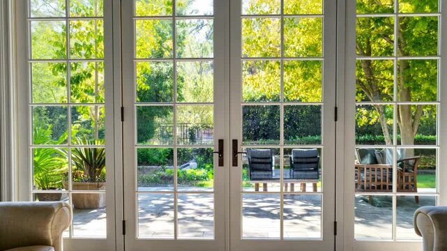French Doors Opening to a Lush Garden