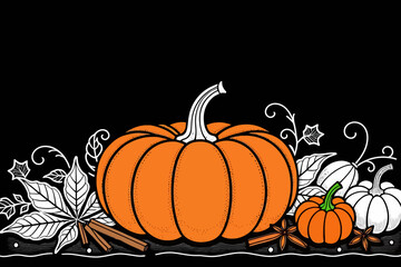 Naklejka premium Autumn Pumpkin Spice Design-Celebrate the Fall Season with Pumpkins Cinnamon and Spice-Harvest Time Decor-Halloween Thanksgiving Themed Image