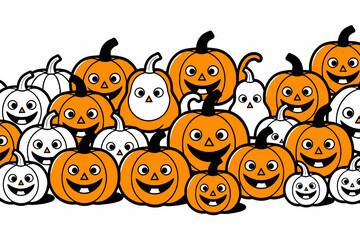 Obraz premium Cartoon Pumpkins for Halloween - Fun and Festive Orange and White Pumpkin Illustration - Cute Halloween Decoration Design with Smiling Pumpkins