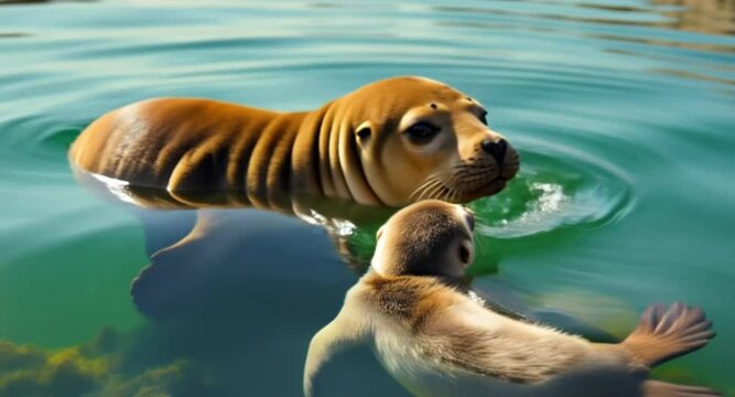 Rare 4K Video Baikal Seal and Baby Swimming in Pristine Freshwater Lake &ndash; Beautiful Wildlife Capture

