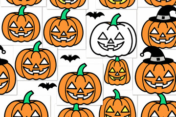 Halloween Pumpkin Patch Pattern-Spooky Jack-o'-Lantern Faces-Festive Fall Background-Orange Halloween Pumpkins - Cute Halloween Art for Kids-Spooky Season Vibes-Halloween Decor