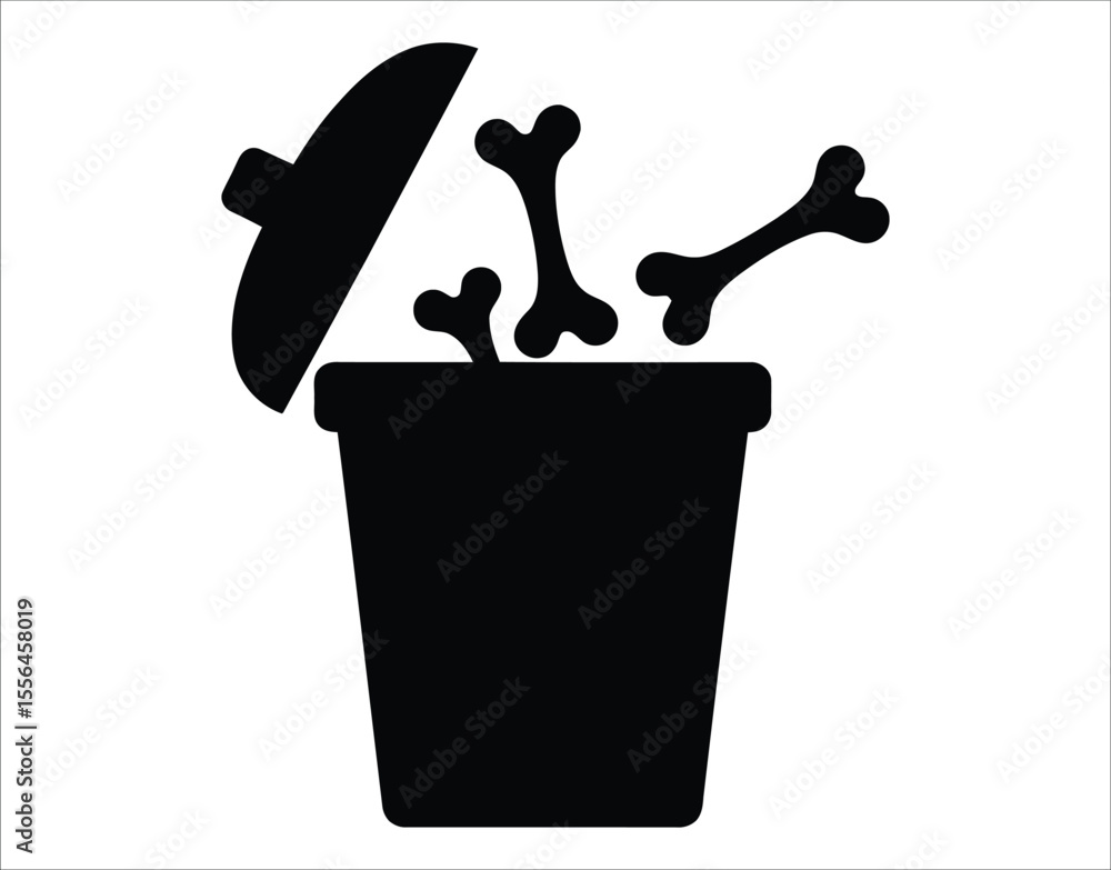 Fototapete flat style garbage can with chicken bones