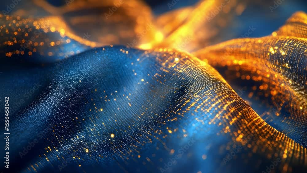 Poster tech blue gold particle wave dynamic background