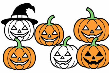 Halloween Pumpkins Illustration - Spooky Jack-o'-Lanterns Graphic - Festive Halloween Decorations - Cute Halloween Clipart - Downloadable Halloween Image