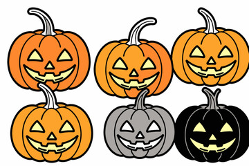 Halloween Pumpkins- Jack-o'-Lantern Faces- Spooky Season- Fall Decor- Orange- Grey- Black Pumpkins- Fun Halloween Illustration- Pumpkin Patch- Autumn Vibes