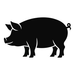 Fototapeta premium Black Silhouette of a Pig Standing Side Profile Farm Animal Icon white background