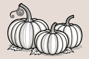 Pumpkin Line Art Illustration- Black and White Pumpkins Drawing- Autumn Harvest Clipart- Thanksgiving Decoration- Printable Pumpkin Image