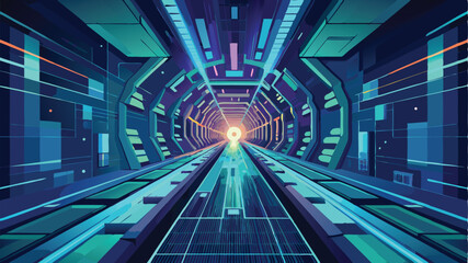 Fototapeta premium Abstract Digital Circuit Tunnel Perspective View of a Futuristic Data Highway