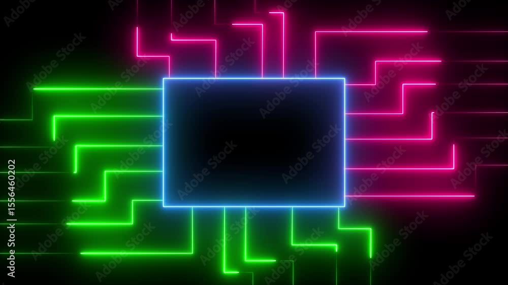 Poster glowing neon rectangle border frame in the shape rectangle. rectangular frame with moving line. digi