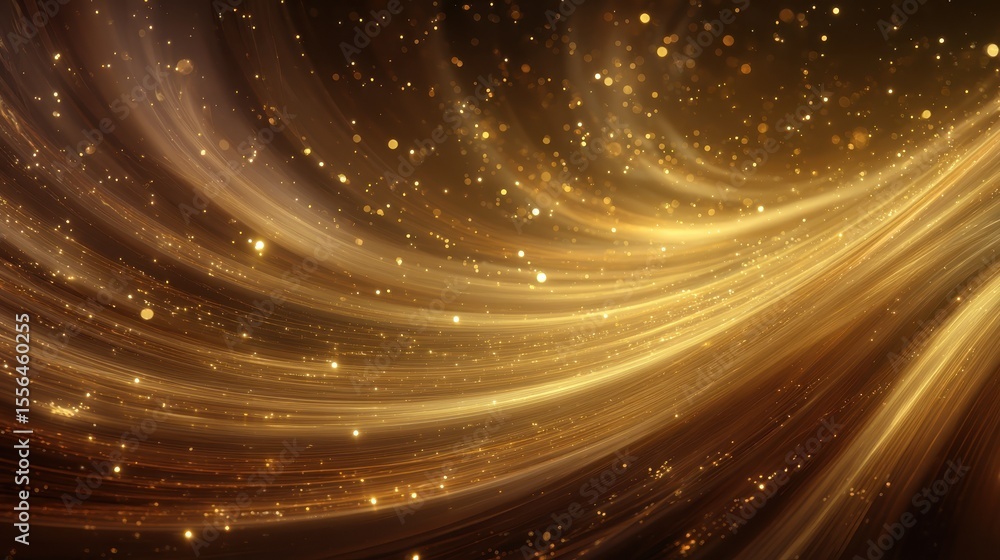 Poster golden abstract light swirls with sparkling particles creating a dreamy and ethereal background