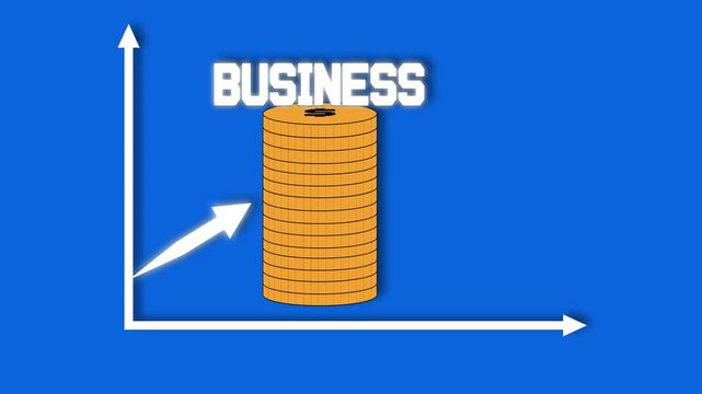 Business Growth Concept, Sales Profit Increase Graph, Stacked Coins Forming Target, Hi-Tech Financial Chart Animation