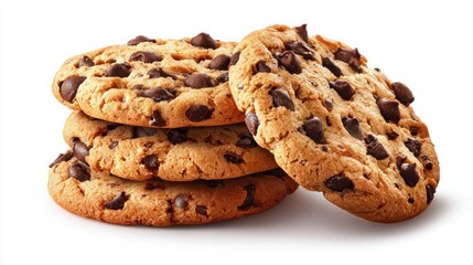 Chocolate chip cookies isolated on white background.