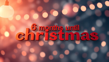 bold 6 months until christmas text over warm festive bokeh background