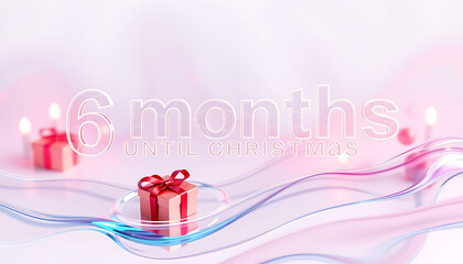 6 months until christmas soft pastel design with floating gift boxes