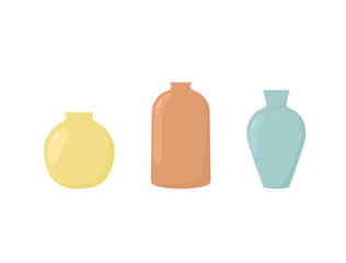 Ceramic vase set. Vector illustration in flat style. Isolated on white background