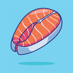 Cute fresh fish meat salmon cartoon vector isolated illustration