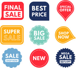 Set of vector sale badges and discount labels, shopping tags for special offers, clearance, Black Friday, promotion banners, quality price deal stickers, shop icons