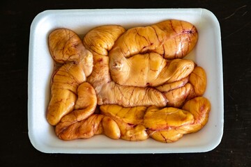 Fresh roe from the Brazilian Atlantic Ocean fish known as abrotea or abrotéa, Phycis phycis,