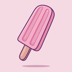 Cute strawberry ice cream. Vector Fresh Summer dessert.