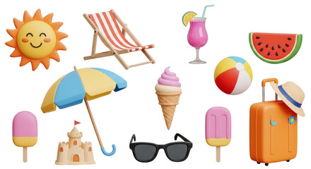3D Colorful Summer vacation icon set