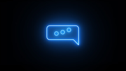 Neon glowing massage typing icon illustration on black background. Neon speech bubble in bright neon light illustration.
