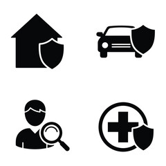 Insurance and protection icons representing home auto health and risk assessment in a minimalist vector style ideal for business and concept illustrations.