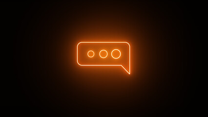 Neon glowing massage typing icon illustration on black background. Neon speech bubble in bright neon light illustration.