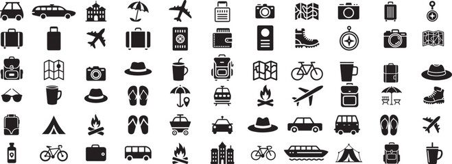 Travel icons collection airplane suitcase