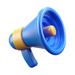 Blue and yellow 3d megaphone isolated on transparent background
