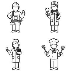 Line art icons of various professions including constructor nurse doctor and chef representing different career paths