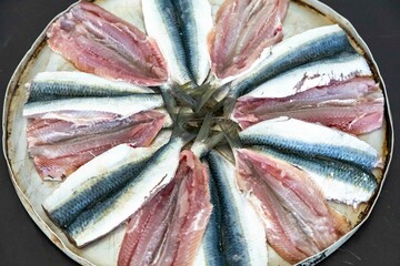 Fresh sardine fish fillets, real and healthy food rich in omega 3