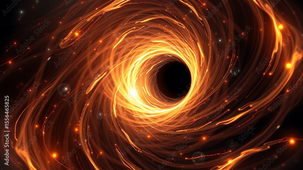 Poster fiery abstract vortex glowing energy streams flowing into dark center conceptual digital art illustr