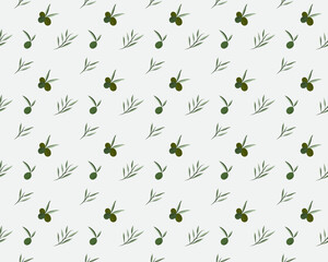 olive fruit and leaf as seamless pattern on white background
