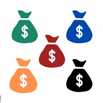 Money bag icons, Bags with money, Set of doller bag illustration, Set of money bag illustration, 5 sets of money bags