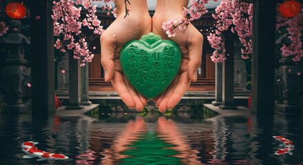 Human Heart in Hands: A person delicately presents a vibrant, anatomical heart model within their hands, showcasing the complex beauty of human anatomy and scientific exploration.