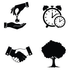 Symbolic vector illustrations representing time partnership agreement and growth concept design elements