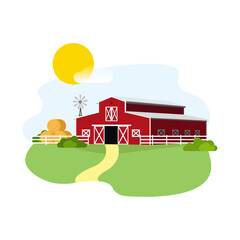 Red barn. agriculture. farming. vector illustration