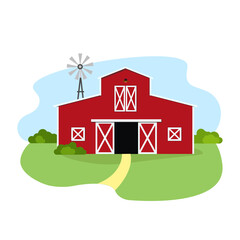 Red barn. agriculture. farming. vector illustration